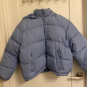 Blue puffer jacket